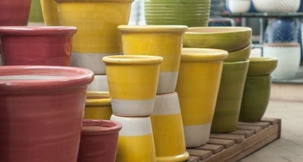 Mix and match flower pots for a container garden.