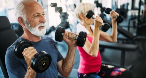 Mature man working out.