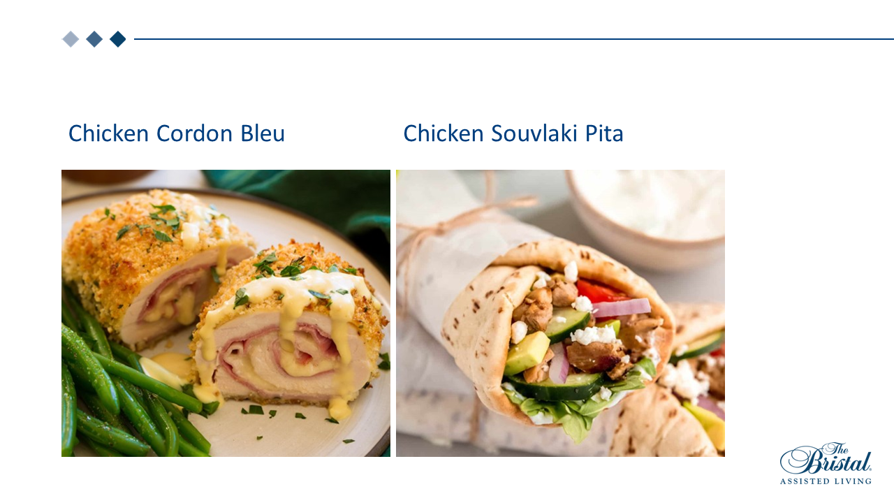 spring 2025 menu chicken cordon bleu and pita