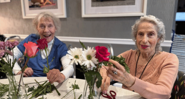 Residents at The Bristal at Bethpage Arranging Flowers for Valentine's Day