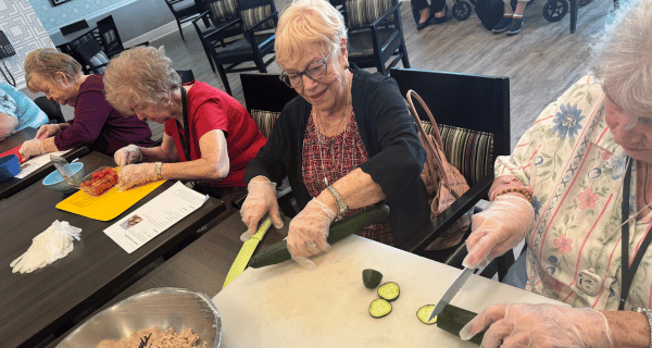 Food Prep Club meets at The Bristal at Wayne, where residents work together to create a snack to enjoy together.