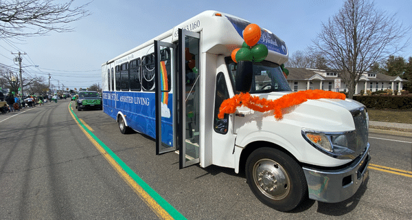 The Bristal's bus decorated for St. Patrick's Day parade
