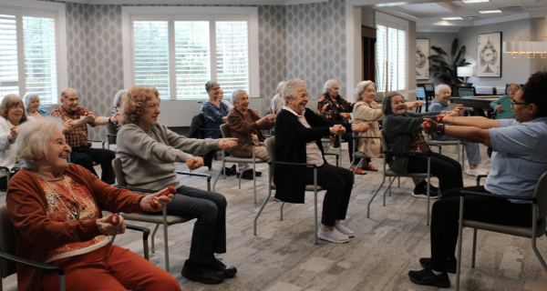 group of seniors exercising together