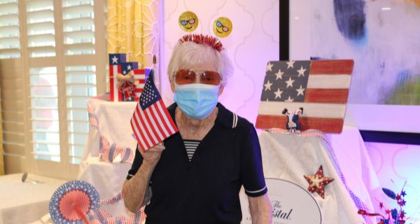 senior woman with patriotic headband