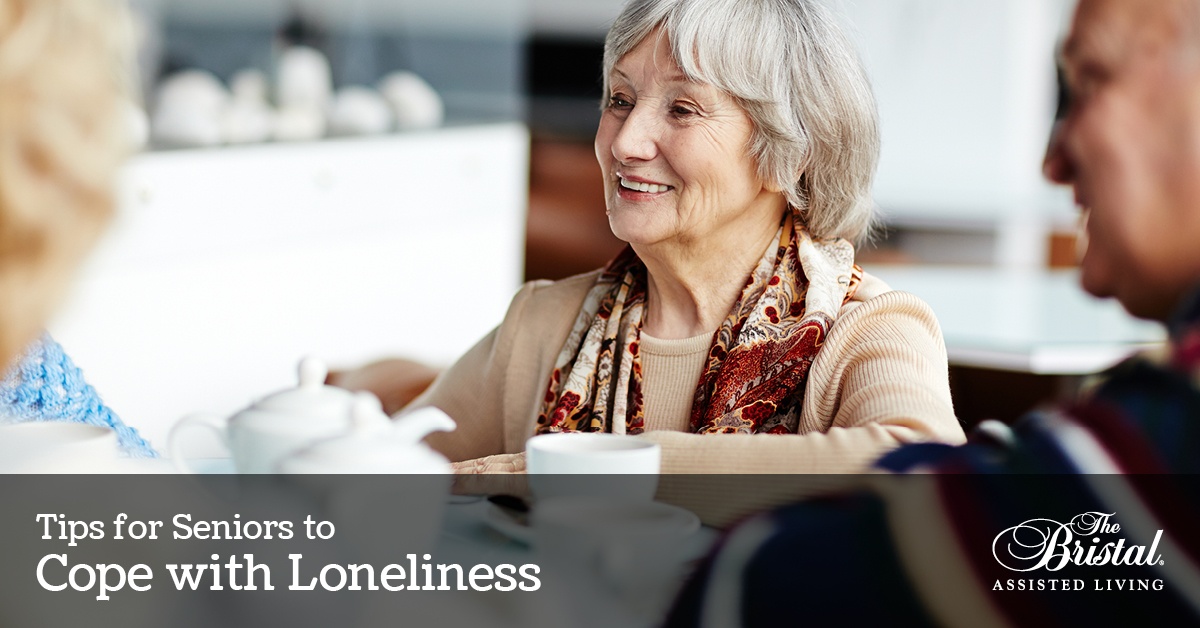 Tips for Seniors to Cope with Loneliness, happy seniors drinking tea together, The Bristal Logo