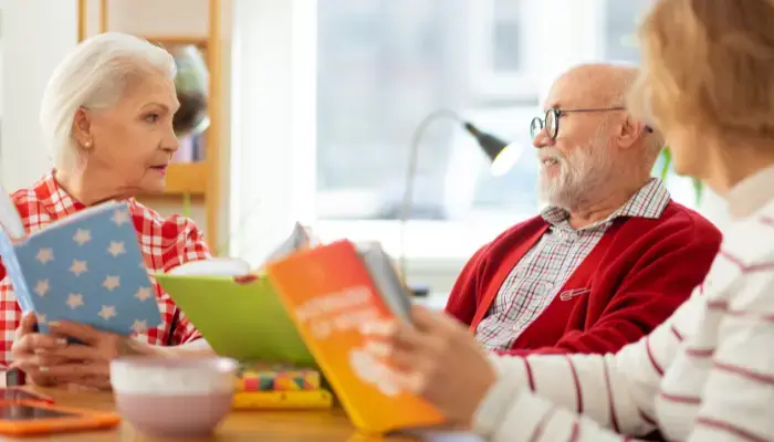 Mature adults at a book club